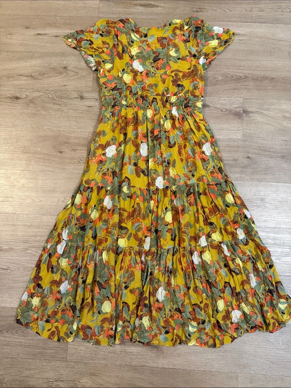 Anthropologie Floral Autumn Yellow Printed Tiered Maxi Dress Size XL - Picture 6 of 6
